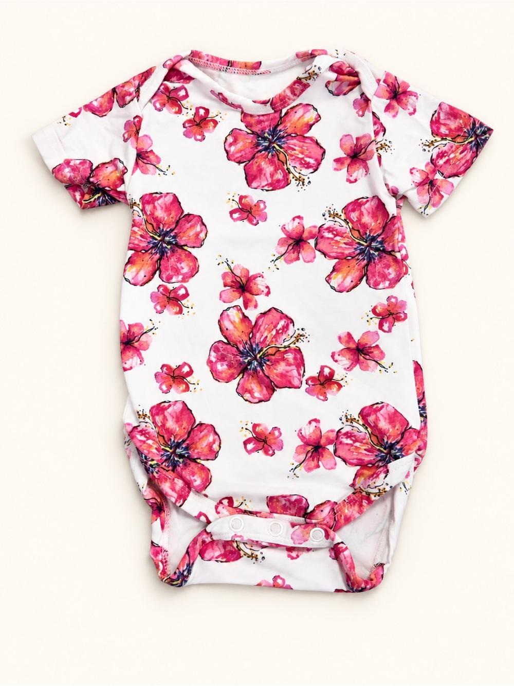 CocoMoon-Pink Floral Short-Sleeve Baby Bodysuit- Bamboo - 0-6 Months & 6-12 mos